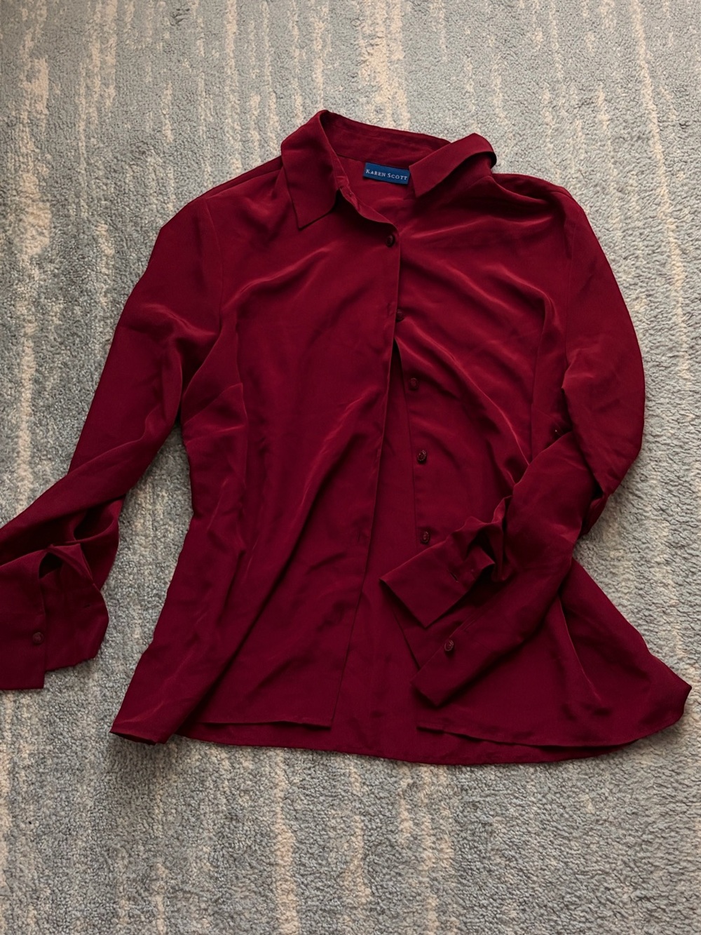 Karen Scott Button-Front Long Sleeve Shirt - Deep Burgundy